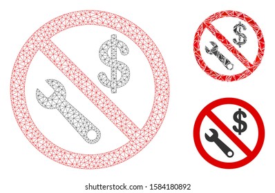 Mesh no job model with triangle mosaic icon. Wire carcass triangular mesh of no job. Vector mosaic of triangle parts in different sizes, and color tones. Abstract 2d mesh no job,