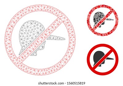 Mesh no lier model with triangle mosaic icon. Wire carcass polygonal mesh of no lier. Vector mosaic of triangle parts in different sizes, and color tints. Abstract 2d mesh no lier,