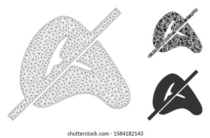 Mesh no meat model with triangle mosaic icon. Wire carcass polygonal mesh of no meat. Vector mosaic of triangles in various sizes, and color tones. Abstract flat mesh no meat,