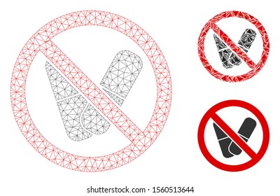 Mesh no medical pills model with triangle mosaic icon. Wire frame triangular mesh of no medical pills. Vector composition of triangle elements in variable sizes, and color tinges.