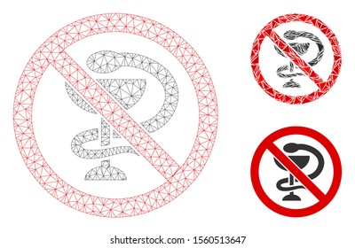 Mesh no medicine model with triangle mosaic icon. Wire frame triangular mesh of no medicine. Vector mosaic of triangle parts in various sizes, and color tones. Abstract 2d mesh no medicine,