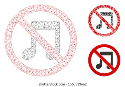 Mesh no melody model with triangle mosaic icon. Wire frame polygonal mesh of no melody. Vector collage of triangle parts in various sizes, and color tinges. Abstract flat mesh no melody,