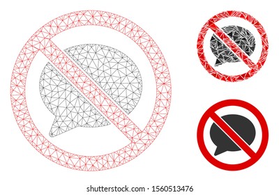 Mesh no message cloud model with triangle mosaic icon. Wire frame polygonal mesh of no message cloud. Vector mosaic of triangle parts in variable sizes, and color tints.