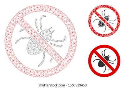 Mesh no mite model with triangle mosaic icon. Wire carcass triangular mesh of no mite. Vector mosaic of triangle parts in variable sizes, and color tinges. Abstract flat mesh no mite,