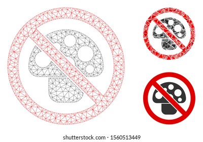 Mesh no mushroom model with triangle mosaic icon. Wire frame triangular mesh of no mushroom. Vector mosaic of triangle parts in different sizes, and color shades. Abstract 2d mesh no mushroom,