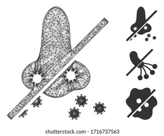 Mesh no nasal virus spread polygonal web icon vector illustration. Model is created from no nasal virus spread flat icon. Triangular mesh forms abstract no nasal virus spread flat model.