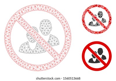 Mesh no people model with triangle mosaic icon. Wire carcass triangular network of no people. Vector mosaic of triangle parts in different sizes, and color tinges. Abstract 2d mesh no people,