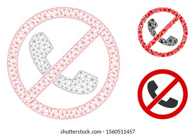 Mesh no phones model with triangle mosaic icon. Wire frame triangular mesh of no phones. Vector mosaic of triangle parts in various sizes, and color tones. Abstract 2d mesh no phones,