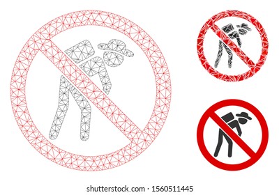 Mesh no porter model with triangle mosaic icon. Wire carcass polygonal mesh of no porter. Vector mosaic of triangles in different sizes, and color tones. Abstract flat mesh no porter,