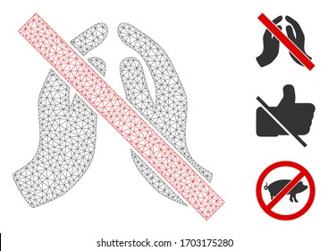 Mesh no praying hands polygonal icon vector illustration. Carcass model is based on no praying hands flat icon. Triangle mesh forms abstract no praying hands flat model.