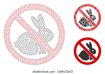 Mesh no rabbits model with triangle mosaic icon. Wire carcass triangular network of no rabbits. Vector mosaic of triangle elements in variable sizes, and color tones. Abstract 2d mesh no rabbits,