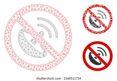 Mesh no radio transmitter model with triangle mosaic icon. Wire carcass polygonal mesh of no radio transmitter. Vector mosaic of triangle parts in various sizes, and color hues.