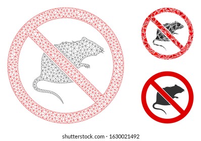 Mesh no rats model with triangle mosaic icon. Wire frame polygonal mesh of no rats. Vector mosaic of triangle elements in variable sizes, and color hues. Abstract flat mesh no rats,