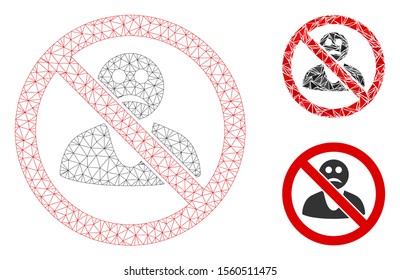 Mesh no sad person model with triangle mosaic icon. Wire frame polygonal mesh of no sad person. Vector mosaic of triangle elements in variable sizes, and color tints. Abstract 2d mesh no sad person,