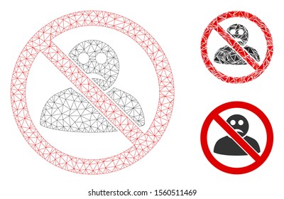 Mesh no sad user model with triangle mosaic icon. Wire carcass triangular mesh of no sad user. Vector composition of triangle elements in various sizes, and color hues. Abstract 2d mesh no sad user,