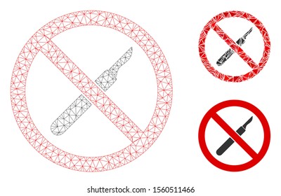 Mesh no scalpel model with triangle mosaic icon. Wire carcass triangular mesh of no scalpel. Vector mosaic of triangle parts in different sizes, and color tints. Abstract 2d mesh no scalpel,