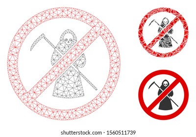 Mesh no scytheman model with triangle mosaic icon. Wire frame triangular mesh of no scytheman. Vector collage of triangle elements in variable sizes, and color hues. Abstract flat mesh no scytheman,