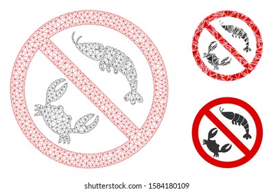 Mesh no seafood model with triangle mosaic icon. Wire frame polygonal mesh of no seafood. Vector mosaic of triangle parts in variable sizes, and color tints. Abstract flat mesh no seafood,