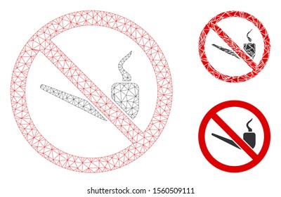 Mesh no smoking pipe model with triangle mosaic icon. Wire frame triangular mesh of no smoking pipe. Vector collage of triangle elements in various sizes, and color tinges.
