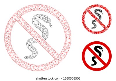 Mesh no snake model with triangle mosaic icon. Wire carcass polygonal mesh of no snake. Vector mosaic of triangle parts in different sizes, and color tinges. Abstract flat mesh no snake,