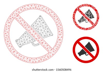 Mesh no sound model with triangle mosaic icon. Wire carcass triangular mesh of no sound. Vector mosaic of triangle parts in different sizes, and color tones. Abstract 2d mesh no sound,