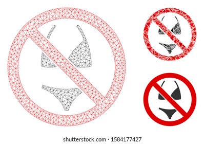 Mesh no swimsuit model with triangle mosaic icon. Wire carcass triangular mesh of no swimsuit. Vector mosaic of triangle elements in variable sizes, and color hues. Abstract flat mesh no swimsuit,