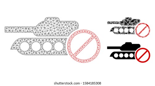 Mesh no tanks model with triangle mosaic icon. Wire carcass triangular mesh of no tanks. Vector mosaic of triangle parts in different sizes, and color tints. Abstract 2d mesh no tanks,