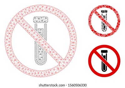 Mesh no test tube model with triangle mosaic icon. Wire carcass triangular network of no test tube. Vector mosaic of triangle parts in different sizes, and color tinges.