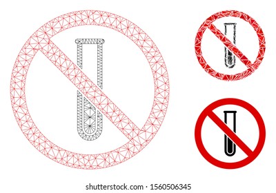 Mesh no testtube model with triangle mosaic icon. Wire carcass triangular mesh of no testtube. Vector mosaic of triangle elements in various sizes, and color hues. Abstract 2d mesh no testtube,