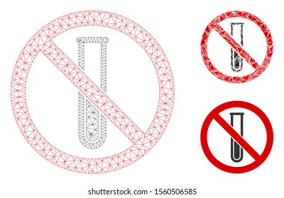 Mesh no test-tube model with triangle mosaic icon. Wire frame polygonal mesh of no test-tube. Vector mosaic of triangle parts in variable sizes, and color tinges.  