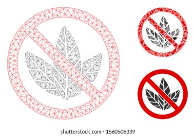 Mesh no tobacco model with triangle mosaic icon. Wire frame triangular mesh of no tobacco. Vector composition of triangle parts in different sizes, and color shades.  