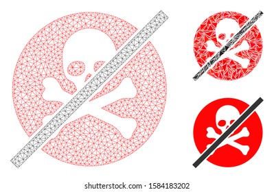 Mesh no toxins model with triangle mosaic icon. Wire carcass triangular mesh of no toxins. Vector mosaic of triangle elements in variable sizes, and color tinges. Abstract 2d mesh no toxins,