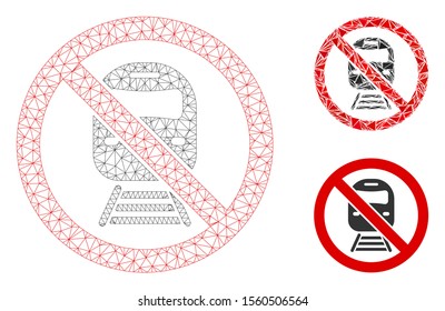Mesh no train model with triangle mosaic icon. Wire frame polygonal mesh of no train. Vector mosaic of triangle parts in variable sizes, and color tones.  
