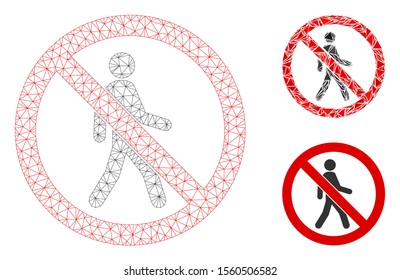 Mesh no trespassing model with triangle mosaic icon. Wire frame triangular mesh of no trespassing. Vector mosaic of triangle parts in variable sizes, and color tints. 