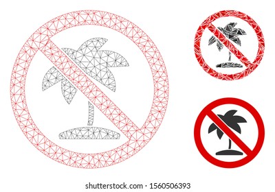 Mesh no tropic palm model with triangle mosaic icon. Wire frame polygonal mesh of no tropic palm. Vector composition of triangle parts in different sizes, and color hues.