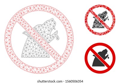 Mesh no werewolf model with triangle mosaic icon. Wire frame polygonal mesh of no werewolf. Vector mosaic of triangle parts in various sizes, and color tints. Abstract flat mesh no werewolf,