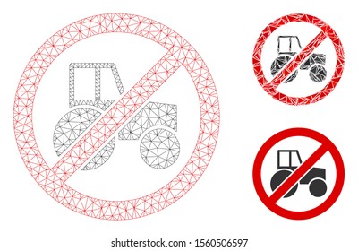 Mesh no wheel tractor model with triangle mosaic icon. Wire carcass polygonal mesh of no wheel tractor. Vector composition of triangle parts in different sizes, and color tinges.