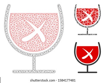 Mesh no wine drinking model with triangle mosaic icon. Wire frame triangular mesh of no wine drinking. Vector composition of triangle elements in various sizes, and color shades.