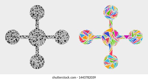 Mesh node mosaic icon of triangle elements which have different sizes and shapes and colors. Geometric abstract vector design concept of mesh node.