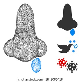 Mesh nose flu polygonal web icon vector illustration. Carcass model is created from nose flu flat icon. Triangle network forms abstract nose flu flat model.