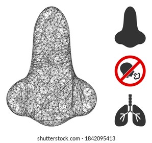 Mesh nose polygonal web icon vector illustration. Model is based on nose flat icon. Triangle network forms abstract nose flat model. wireframe 2D polygonal line network isolated on a white background.