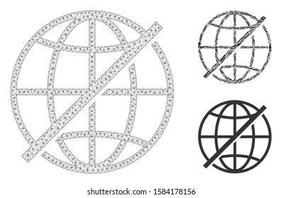 Mesh not global model with triangle mosaic icon. Wire carcass triangular mesh of not global. Vector mosaic of triangle parts in various sizes, and color shades. Abstract 2d mesh not global,