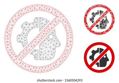 Mesh np cyborgs model with triangle mosaic icon. Wire carcass triangular mesh of np cyborgs. Vector collage of triangle parts in variable sizes, and color tinges. Abstract 2d mesh np cyborgs,