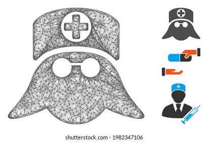 Mesh nurse head polygonal web symbol vector illustration. Model is based on nurse head flat icon. Triangular mesh forms abstract nurse head flat model.