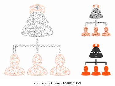 Mesh nurse patients model with triangle mosaic icon. Wire frame polygonal mesh of nurse patients. Vector mosaic of triangle parts in various sizes, and color tints. Abstract flat mesh nurse patients,