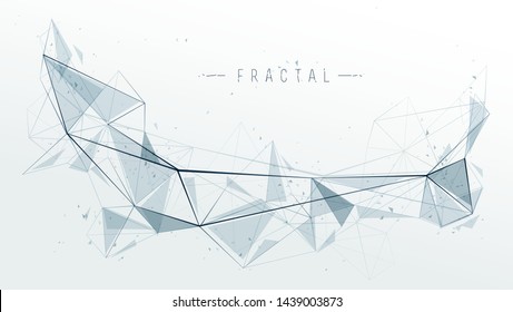 Mesh object fractal design with connected lines vector abstract background, low poly polygonal elements in 3D perspective, science and technology theme.