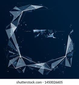 Mesh object fractal design with connected lines vector abstract background, low poly polygonal elements in 3D perspective, science and technology theme.