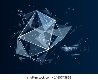 Mesh object fractal design with connected lines vector abstract background, low poly polygonal elements in 3D perspective, science and technology theme.