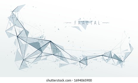 Mesh object fractal design with connected lines vector abstract background, low poly polygonal elements in 3D perspective, science and technology theme.