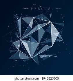Mesh object fractal design with connected lines vector abstract background, low poly polygonal elements in 3D perspective, science and technology theme.